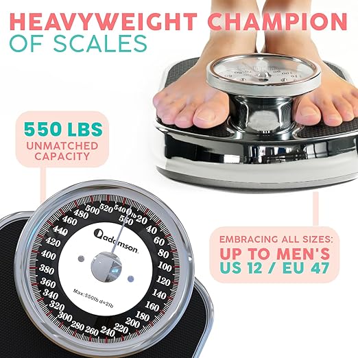 Adamson A28 Bathroom Scales - Up to 550lb, Heavy Weight, Anti-Skid Rubber Surface, Extra Large Numbers